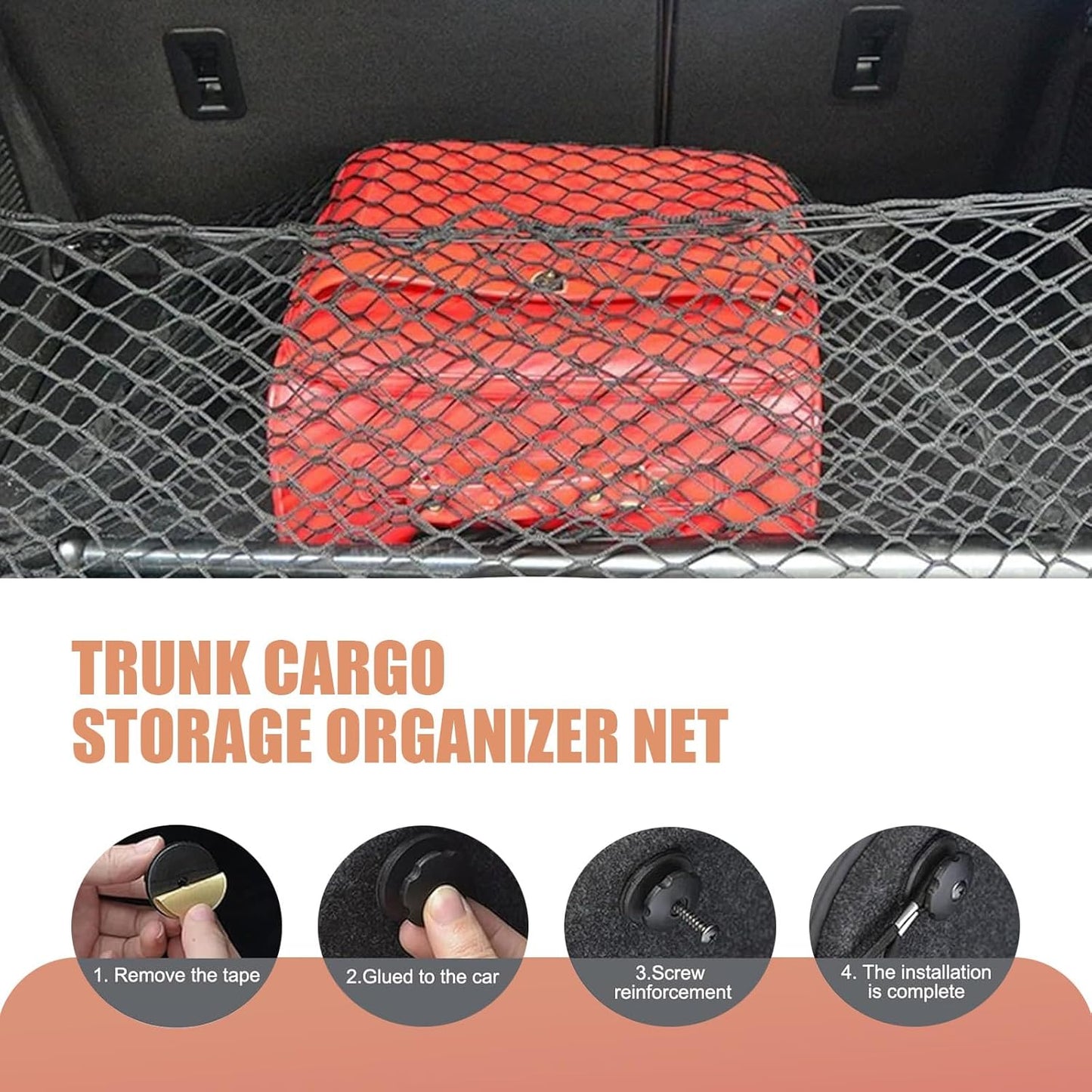Karite Car Trunk Luggage Net, 43.3" x 15.74" Adjustable Elastic Dual Layer Flat-Lay Storage Net with Installation Tool, Vehicle Organizer Accessories, Suitable for SUVs Cars RVs Trailers (Black)