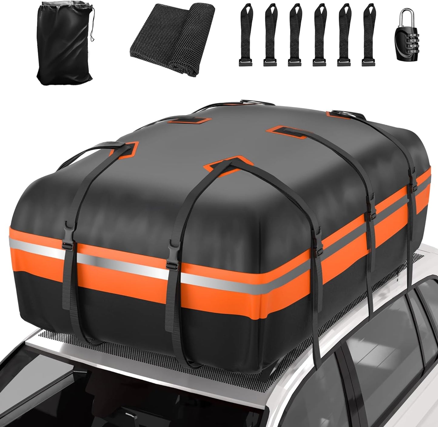 Karite Rooftop Cargo Carrier Soft-Shell Car Top Carrier Waterproof 1000D PVC roof bag luggage rack with Anti-Slip Mat Suitable for cars with flat roofs with/without Racks (21 Cubic Feet)