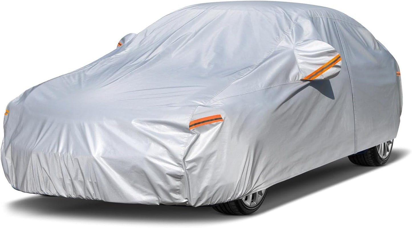 Karite 6 Layers Car Cover Waterproof All Weather for Automobiles, Outdoor Full Cover Rain Sun UV Protection with Zipper Cotton, Size A2 3XL Universal Fit for Sedan (186-193 inch)
