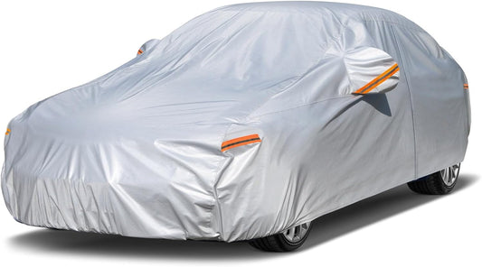 Karite 6 Layers Car Cover Waterproof All Weather for Automobiles, Outdoor Full Cover Rain Sun UV Protection with Zipper Cotton, Size A2 3XL Universal Fit for Sedan (186-193 inch)