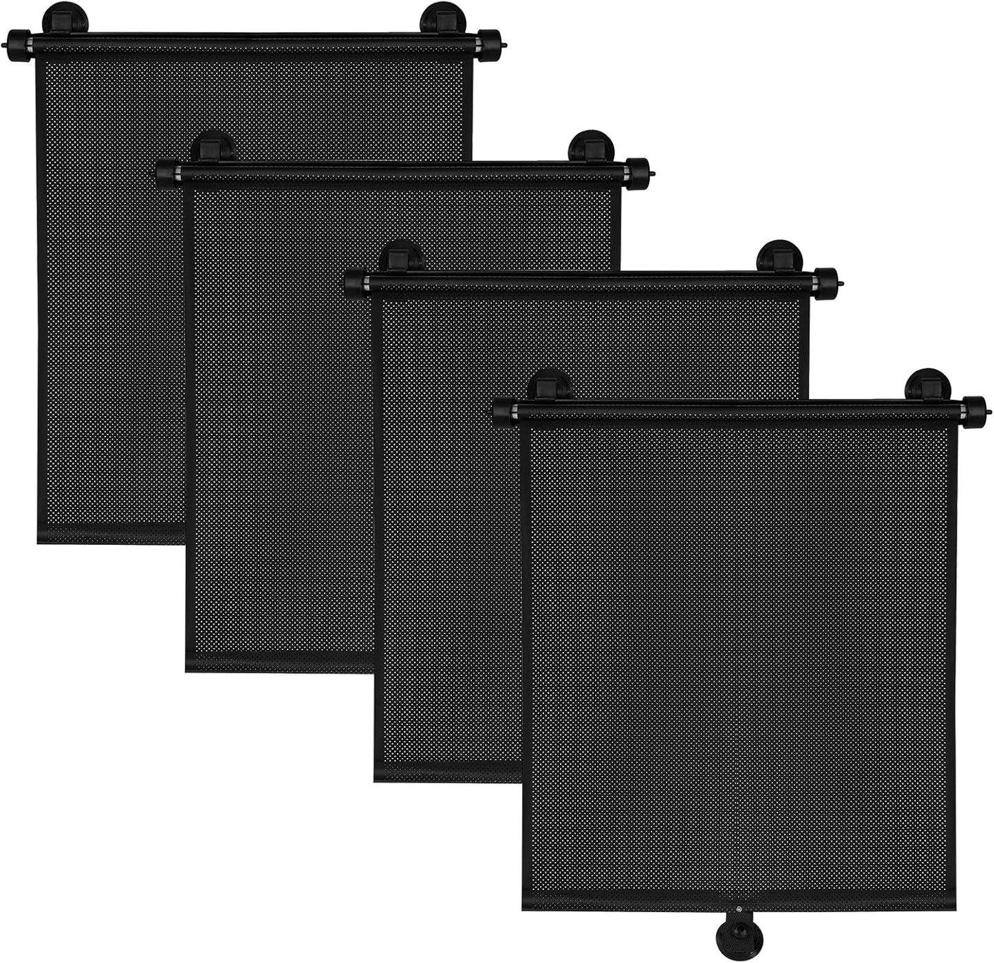 Karite 4 Pack Car Side Window Sun Shade - Retractable Car Roller Sunshadewith Reinforced Suction Cups, Drop Down UV Interior Sunshade, Stroller Window Sunshade (15" x 17")
