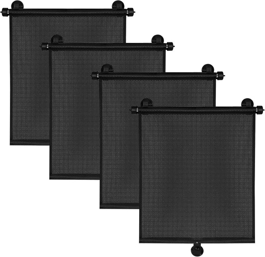 Karite 4 Pack Car Side Window Sun Shade - Retractable Car Roller Sunshadewith Reinforced Suction Cups, Drop Down UV Interior Sunshade, Stroller Window Sunshade (15" x 17")