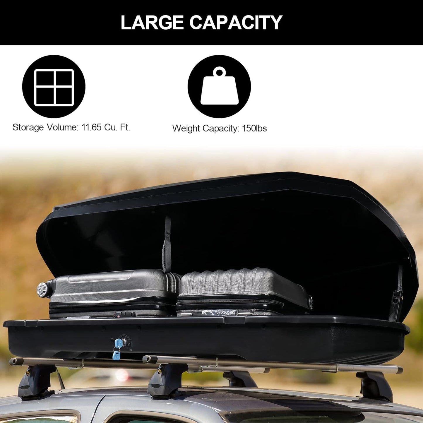 Karite 11.65 cu.ft. Rooftop Cargo Box w/Keys, Hard Shell Dual-Side Opening Waterproof Roof Mount Travel Luggage Storage Cargo Carrier, 55" L x 29.5" W x 12.2" H, for SUV Car Van