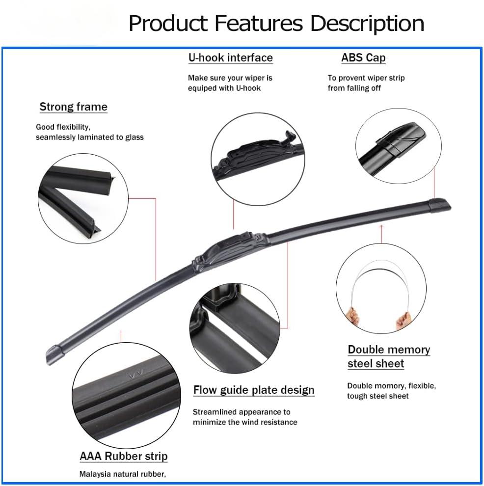 （Karite）21"+21" Windshield Wiper Blade Replacement for 2007-2017 Jeep Patriot 2000-2009 Grand Cherokee, 2012-2020 Nissan NV1500 NV2500 NV3500 All-season Front Windscreen Wiper for U/J hook