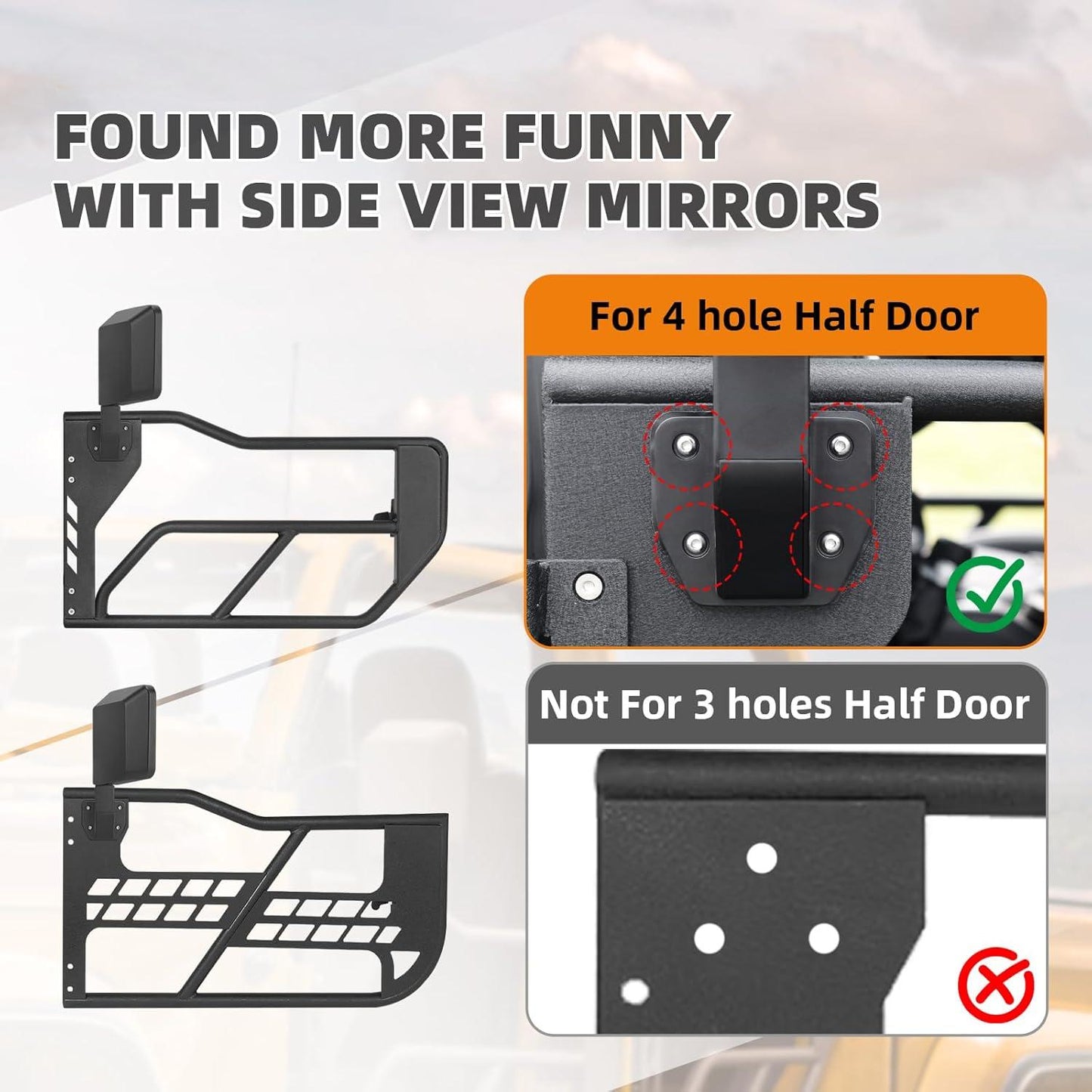 Karite Fits Wrangler Rearview Mirror for Suparee Half Doors Fits for Wrangler TJ JK JL Gladiator JT 97-24 - 1 Pair, Textured Black