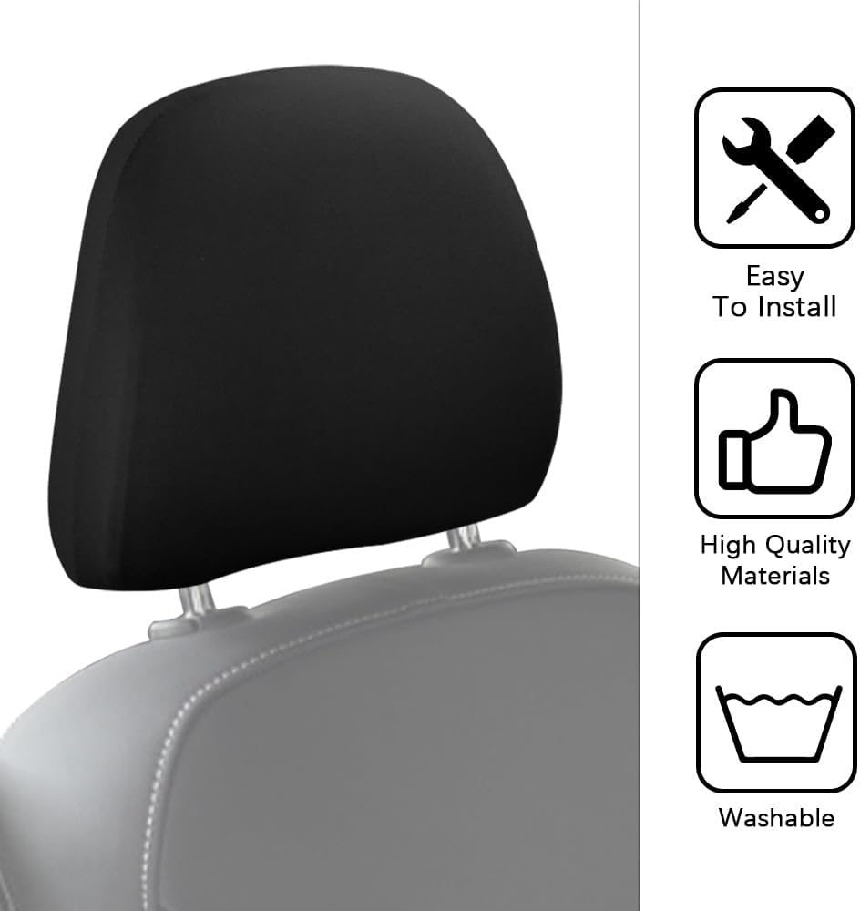 Karite 2PCS Car Seat Headrest Cover, Vehicle Accessories Headrest Cover, Automotive Seat Cover Accessories, Soft Car Head Rest Cover Protector Car Interior Accessories for Most Cars (Black)