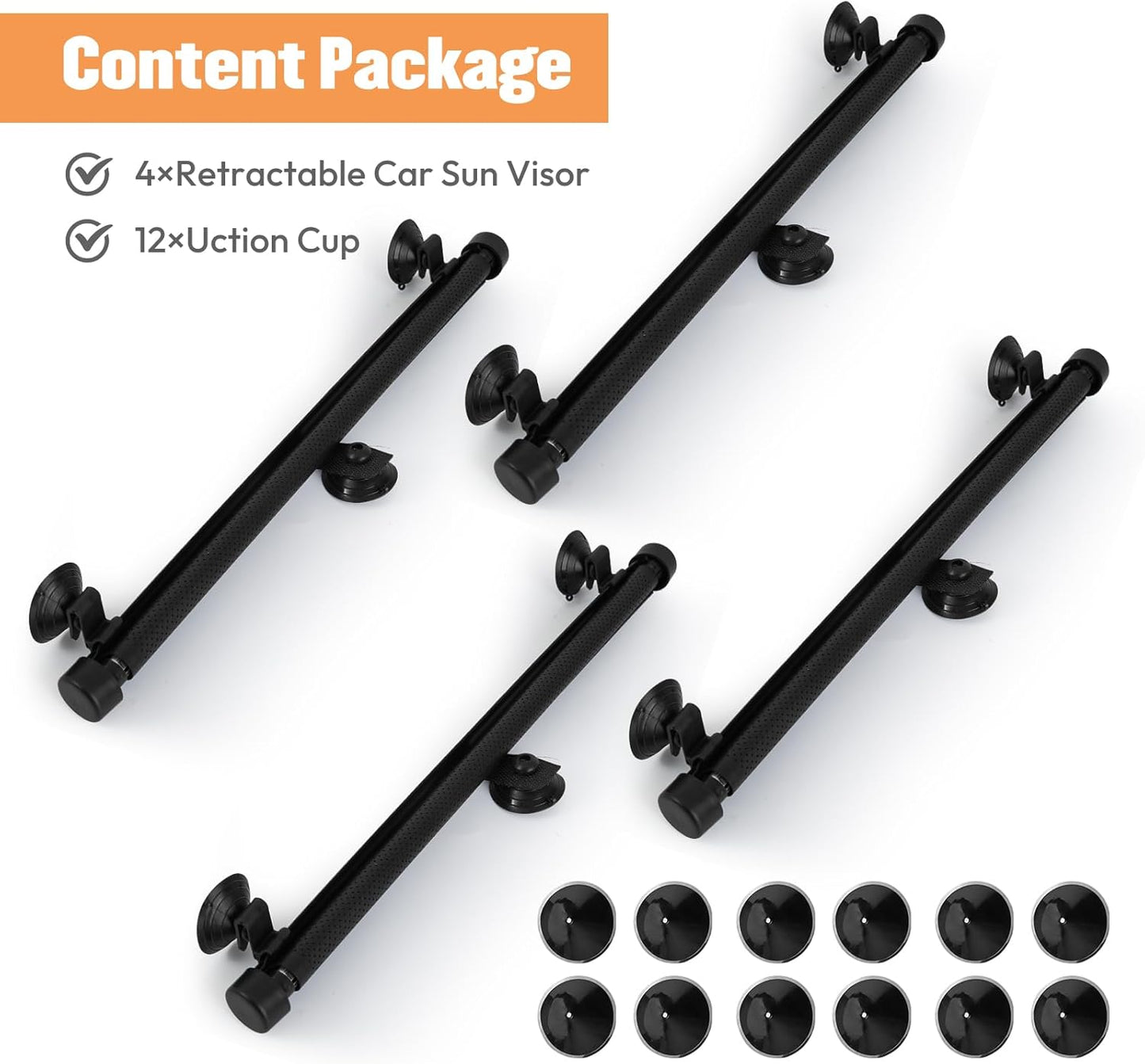 Karite 4 Pack Car Side Window Sun Shade - Retractable Car Roller Sunshadewith Reinforced Suction Cups, Drop Down UV Interior Sunshade, Stroller Window Sunshade (15" x 17")