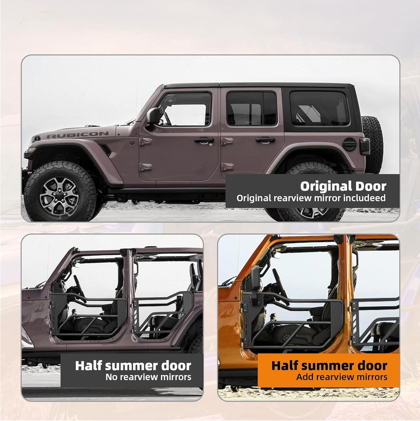 Karite Fits Wrangler Rearview Mirror for Suparee Half Doors Fits for Wrangler TJ JK JL Gladiator JT 97-24 - 1 Pair, Textured Black