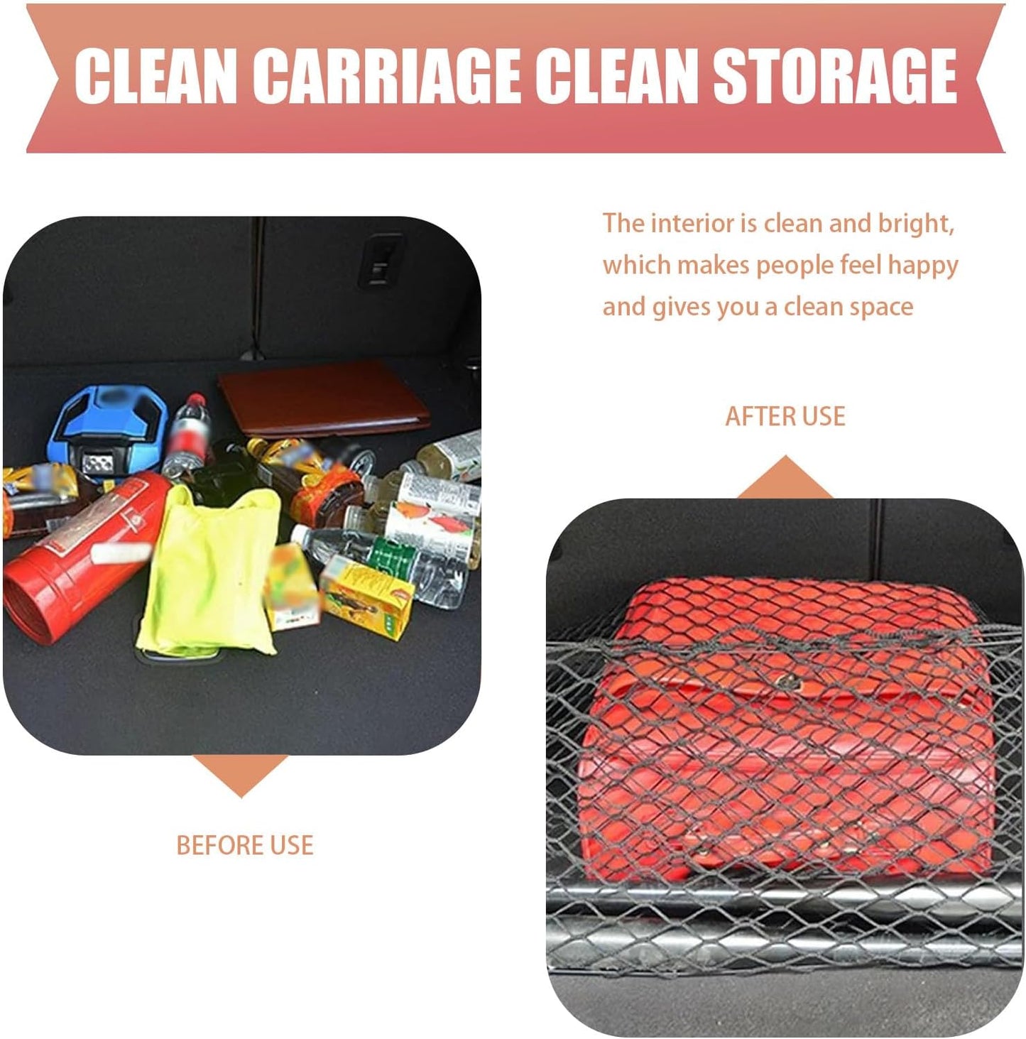Karite Car Trunk Luggage Net, 43.3" x 15.74" Adjustable Elastic Dual Layer Flat-Lay Storage Net with Installation Tool, Vehicle Organizer Accessories, Suitable for SUVs Cars RVs Trailers (Black)