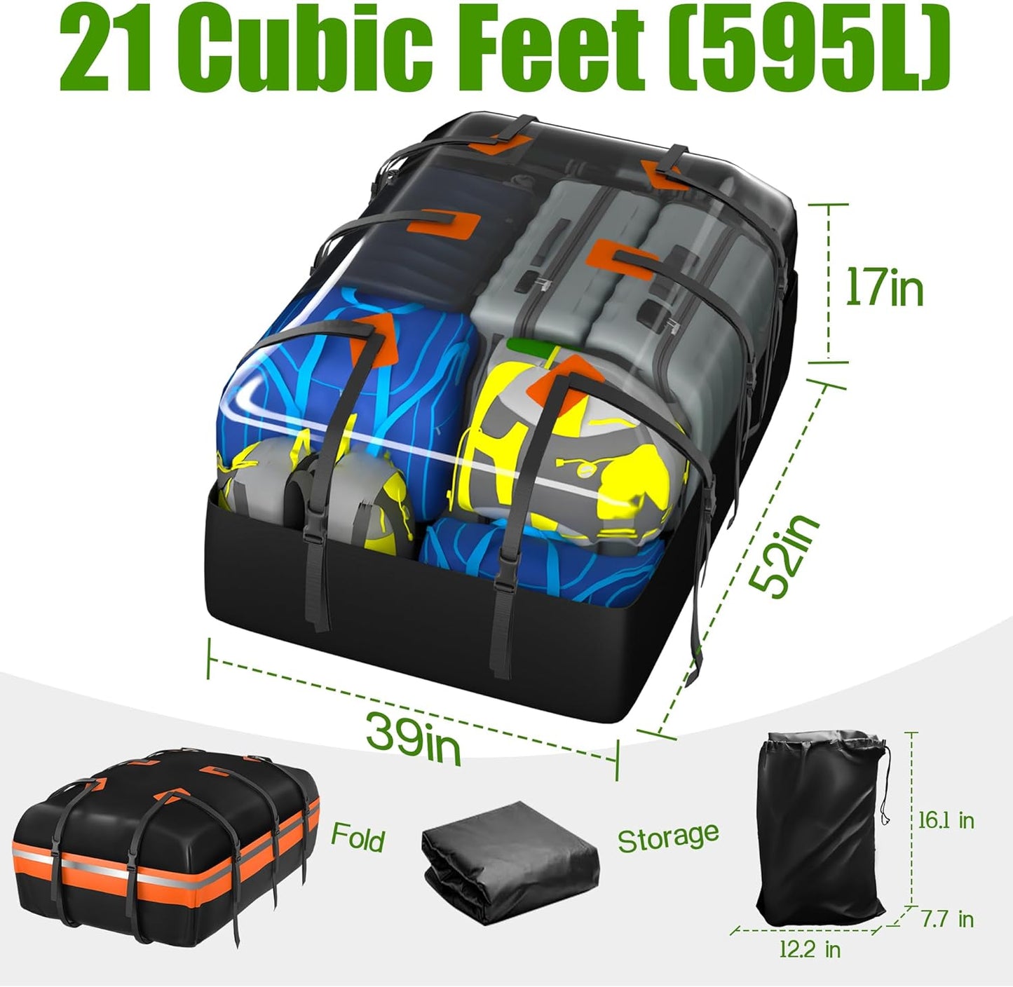 Karite Rooftop Cargo Carrier Soft-Shell Car Top Carrier Waterproof 1000D PVC roof bag luggage rack with Anti-Slip Mat Suitable for cars with flat roofs with/without Racks (21 Cubic Feet)