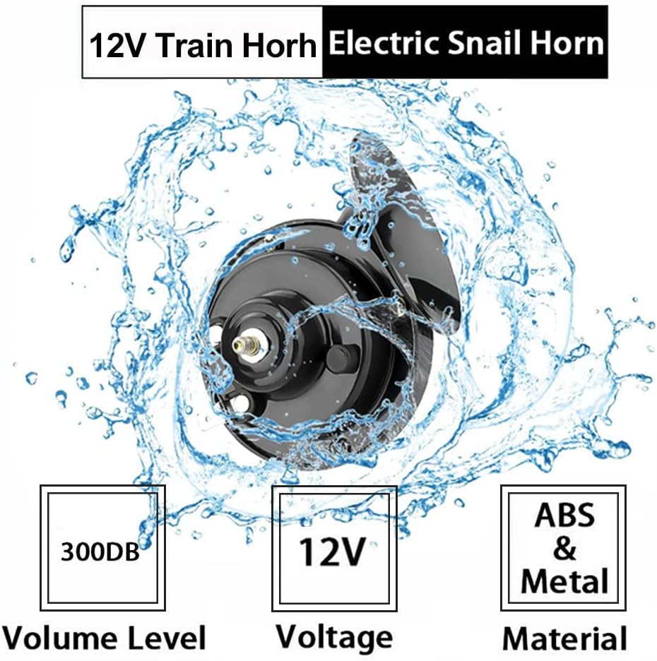 Karite Car Horn Electric Snail Horn - 2PCS 300DB Super Loud Train Horns High Tone/Low Tone Twin Horn Kit,for Any 12V Vehicles Cars Motorcycle Trucks Boats Lorrys (Black)
