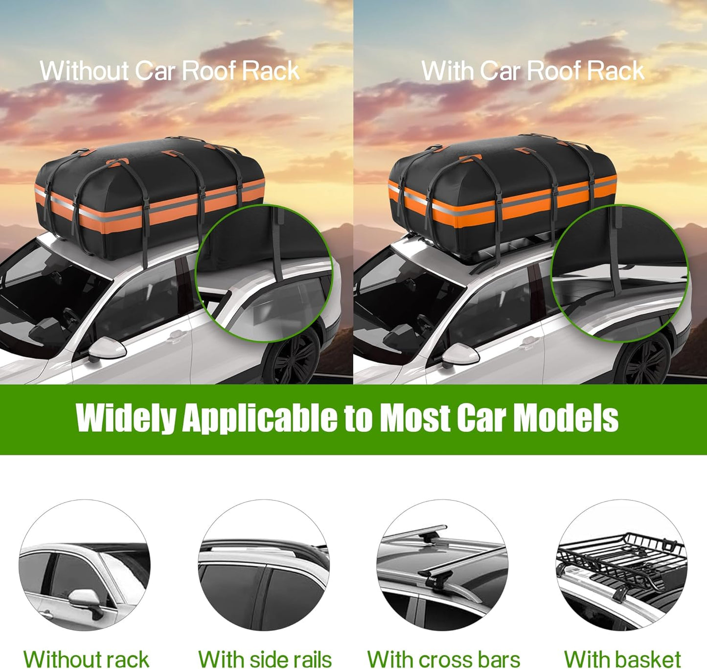 Karite Rooftop Cargo Carrier Soft-Shell Car Top Carrier Waterproof 1000D PVC roof bag luggage rack with Anti-Slip Mat Suitable for cars with flat roofs with/without Racks (21 Cubic Feet)
