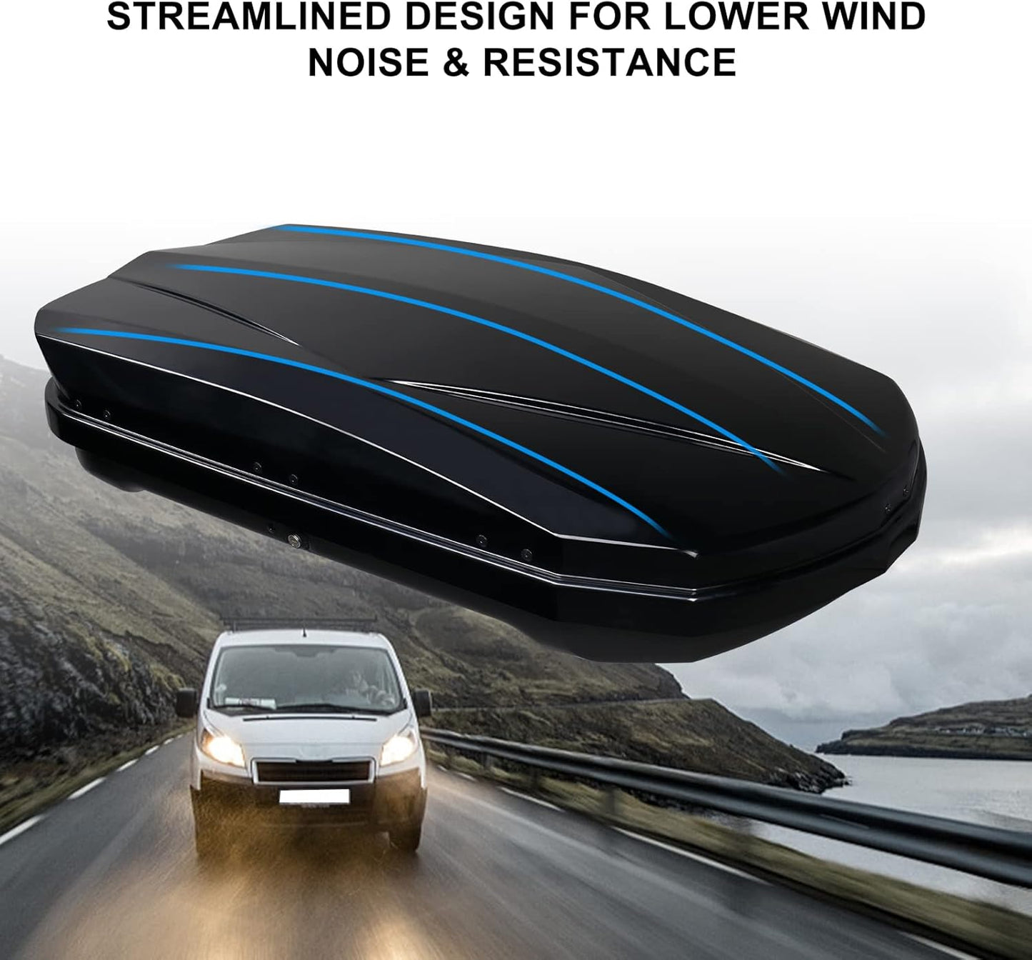 Karite 11.65 cu.ft. Rooftop Cargo Box w/Keys, Hard Shell Dual-Side Opening Waterproof Roof Mount Travel Luggage Storage Cargo Carrier, 55" L x 29.5" W x 12.2" H, for SUV Car Van