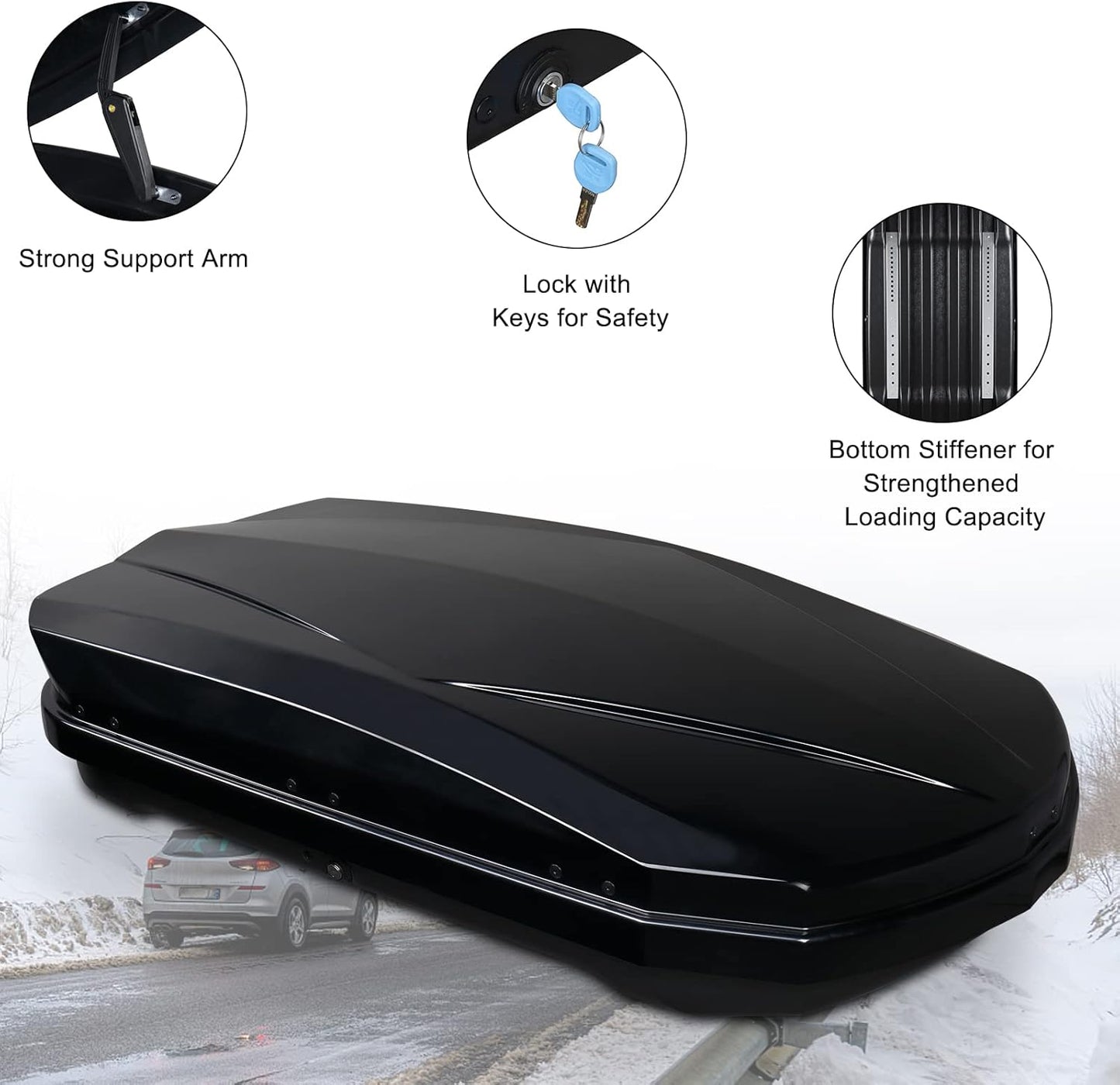 Karite 11.65 cu.ft. Rooftop Cargo Box w/Keys, Hard Shell Dual-Side Opening Waterproof Roof Mount Travel Luggage Storage Cargo Carrier, 55" L x 29.5" W x 12.2" H, for SUV Car Van